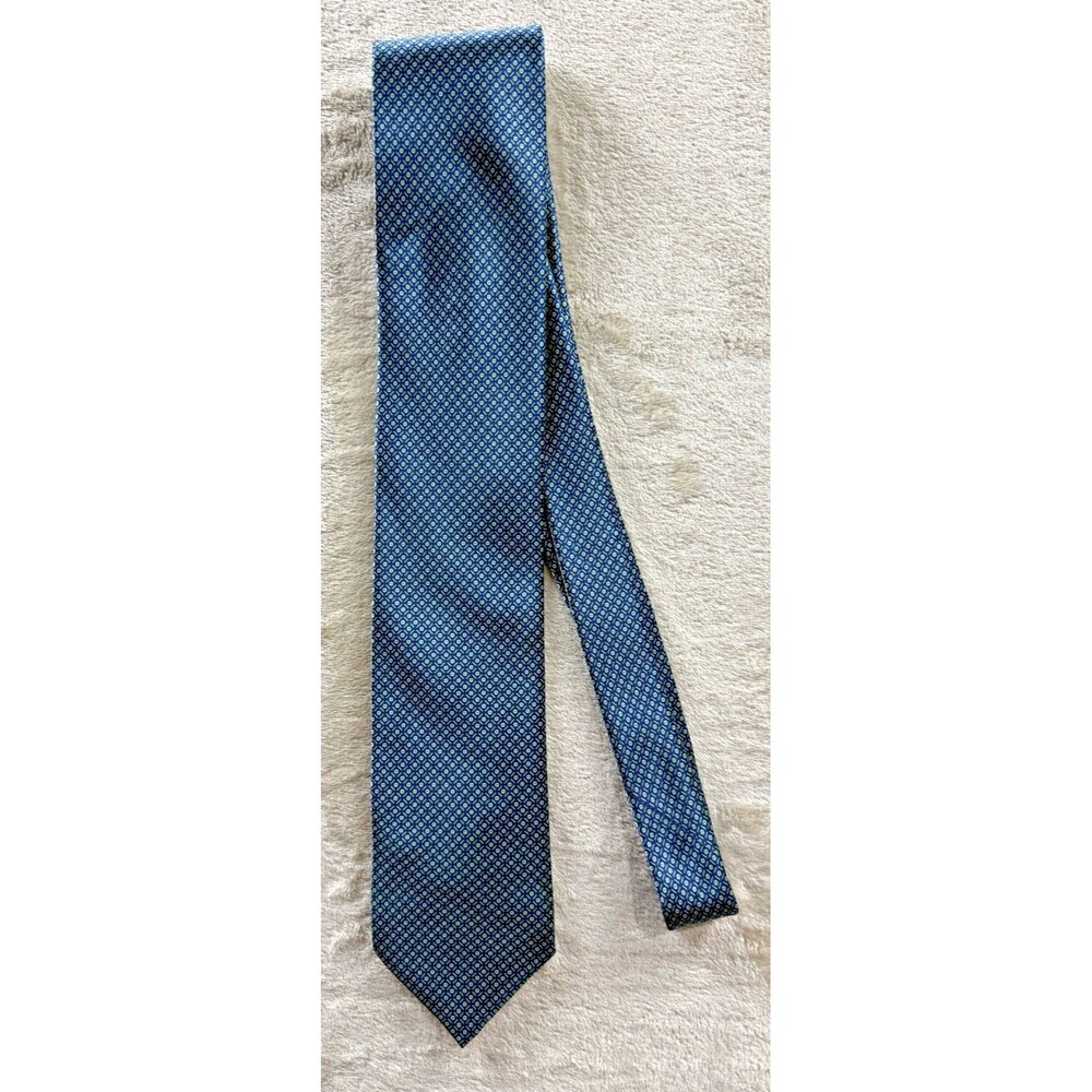 Dolcepunta Men's Blue & Green Geometric Silk Tie Woven Pointed Italy